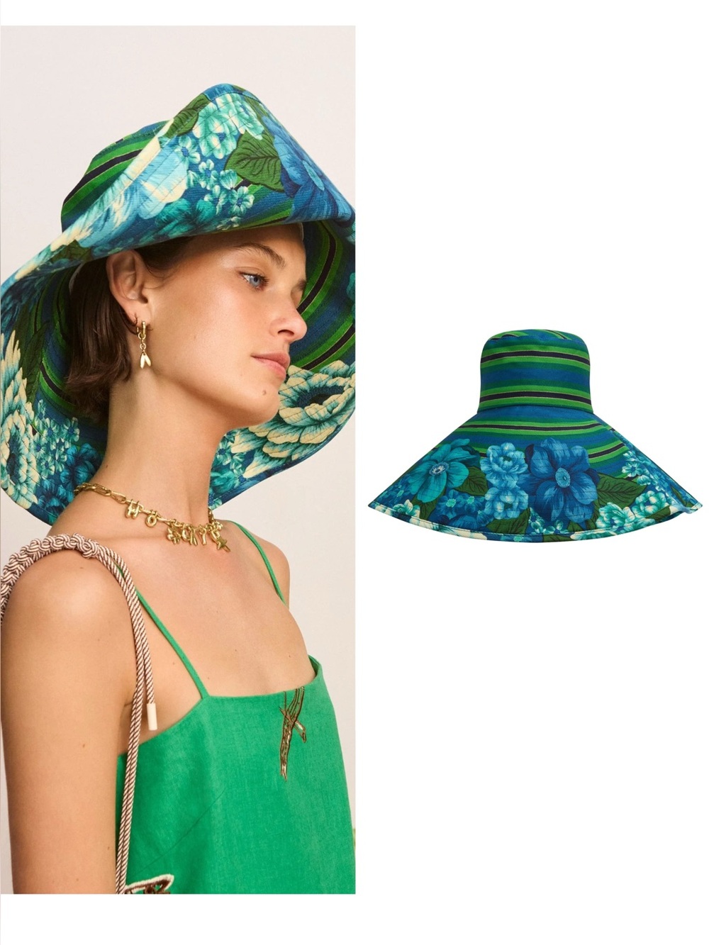 Alemais Margo Wide Brim Sunhat Blue & Green Floral Wide-Brim Sun